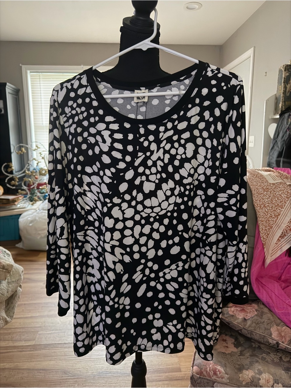 Anne Klein Animal Print Blouse in Black & White Size 1X Like New